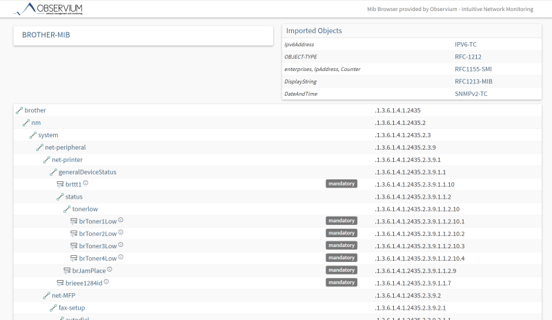 SNMP Monitoring: OIDs for our Brother printer, found at Observium