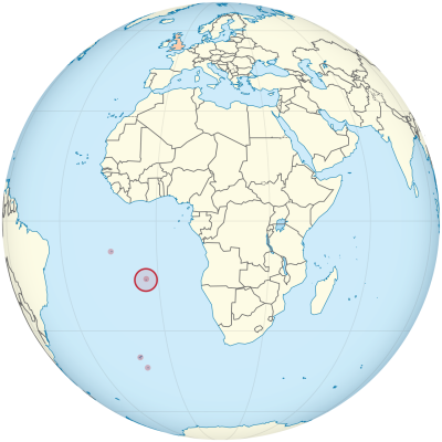 Globe showing location of St. Helena