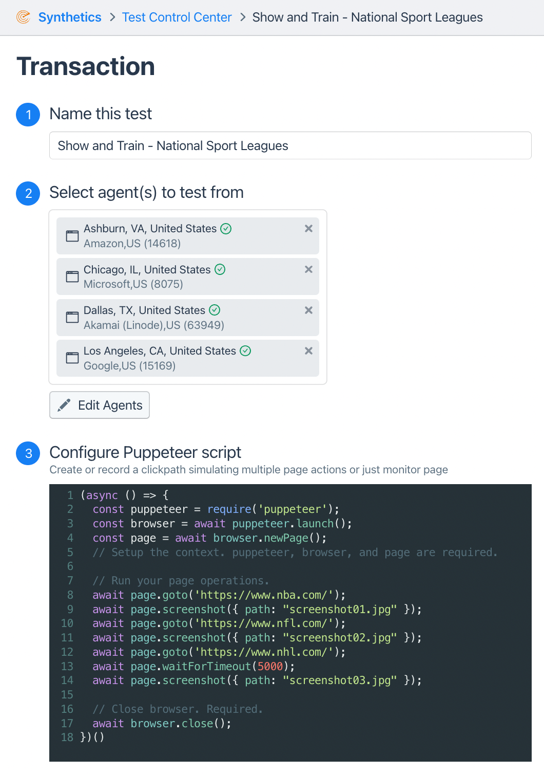 Synthetic page load test