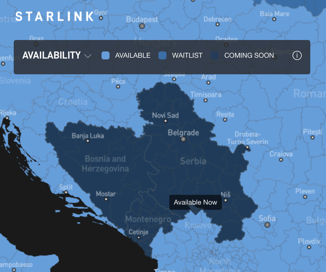 Starlink availabilty map