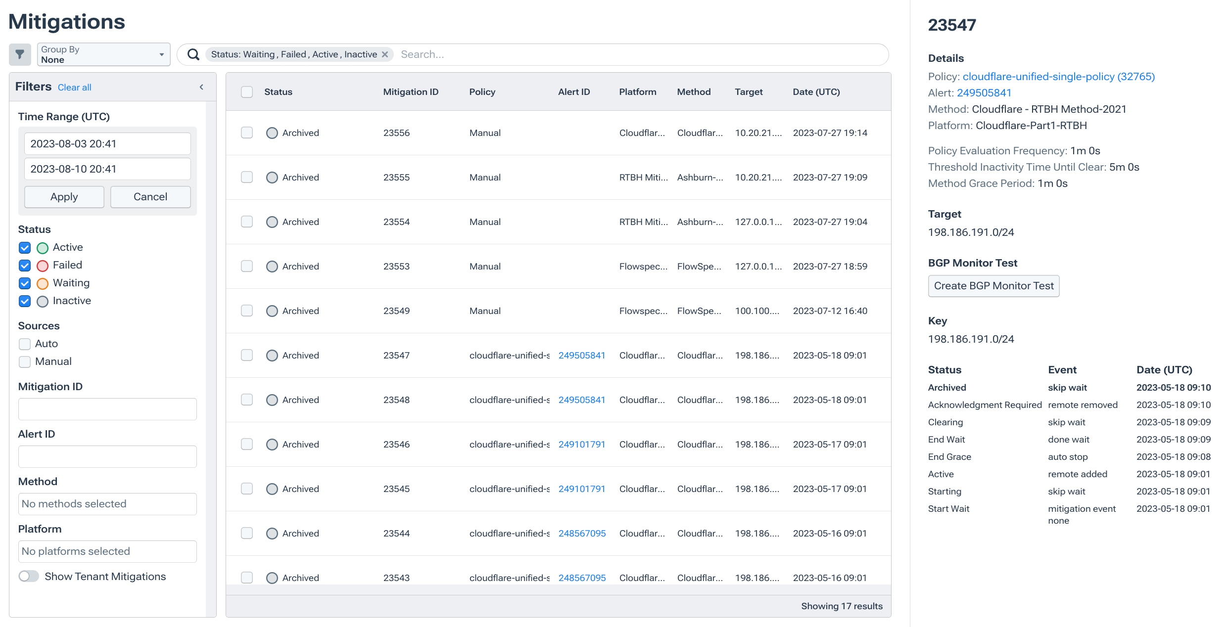 A DDoS mitigation dashboard in Kentik