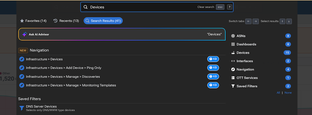 Kentik AI-powered Navigation Search