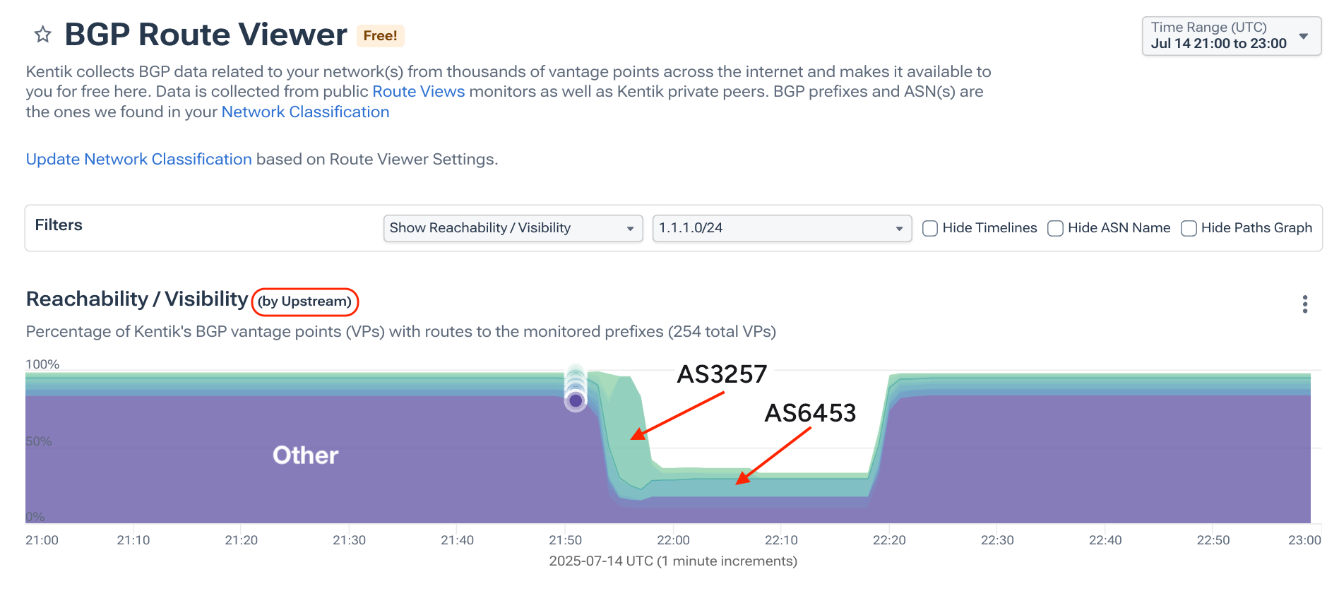 BGP Route Viewer showing upstreams