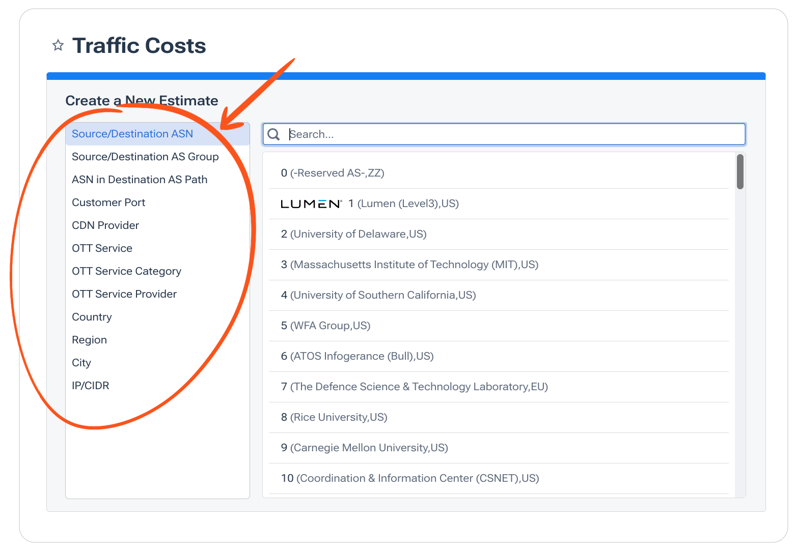Filter traffic costs across dimensions