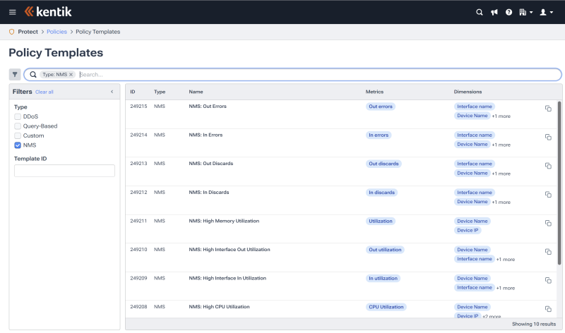 Network policy templates in Kentik