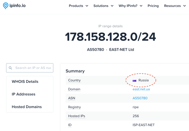 Reported geolocation in ipinfo.io