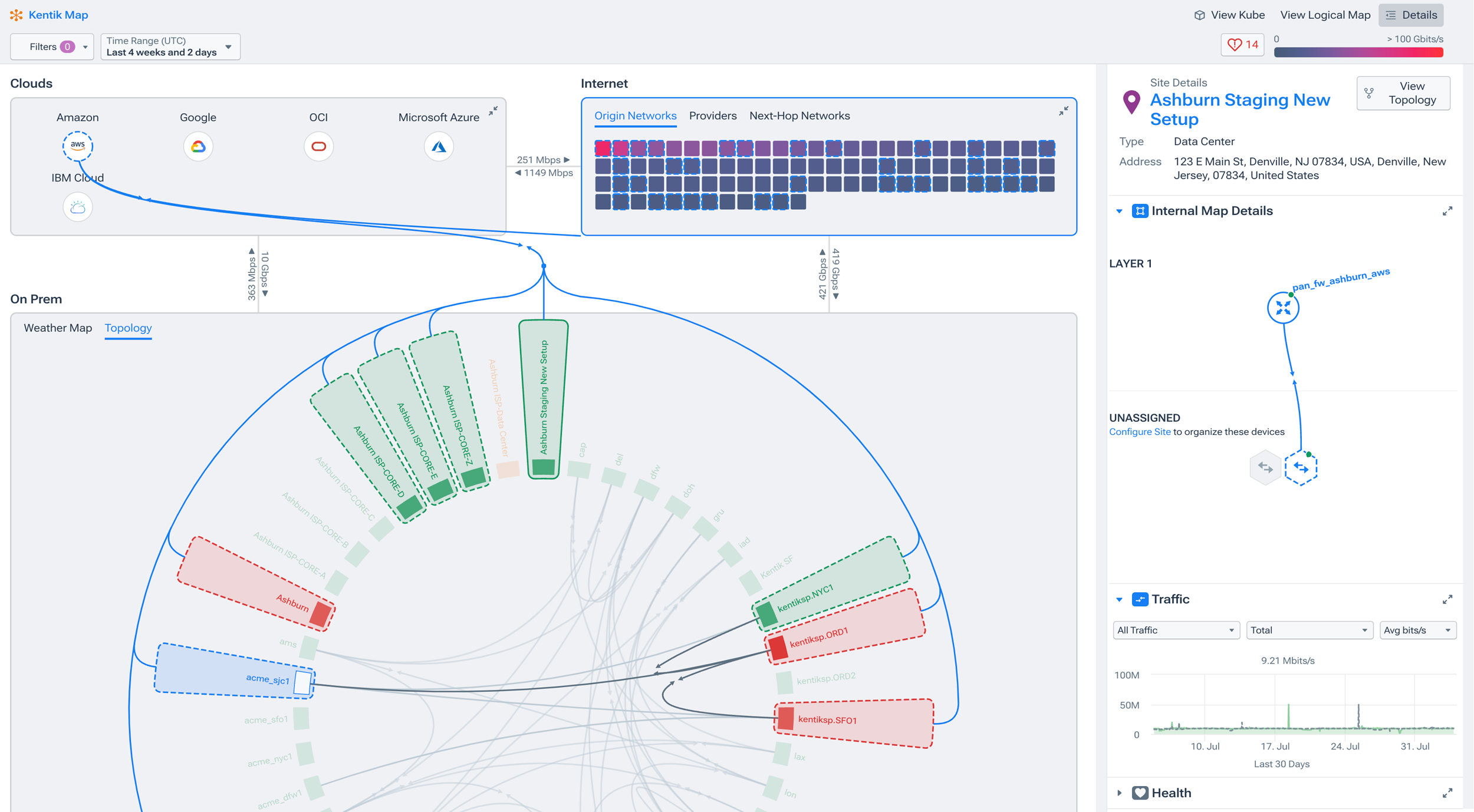 A multicloud network map in Kentik’s network observability platform