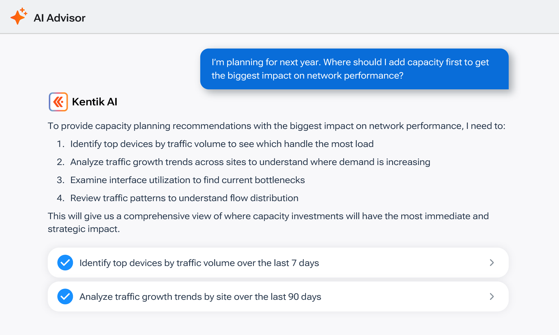 AI Advisor showing capacity planning