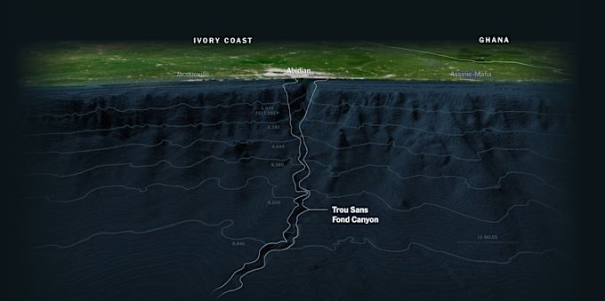 New York Times graphic of the Trou Sans Fond Canyon