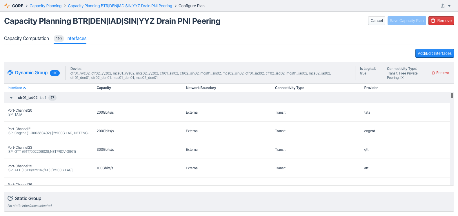 Capacity planning: Configuration