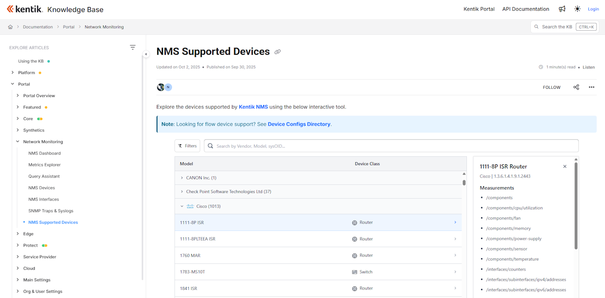 Kentik Device Support Explorer