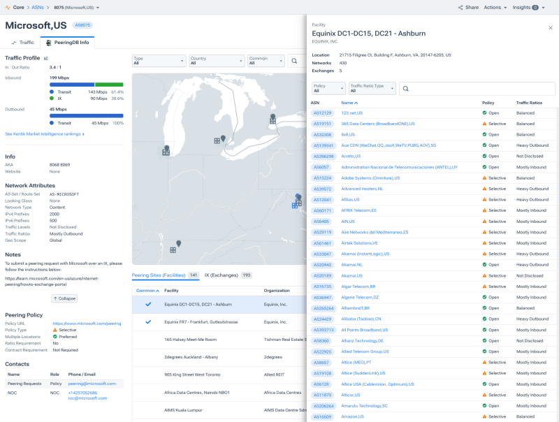 PeeringDB data in the Kentik network observability platform