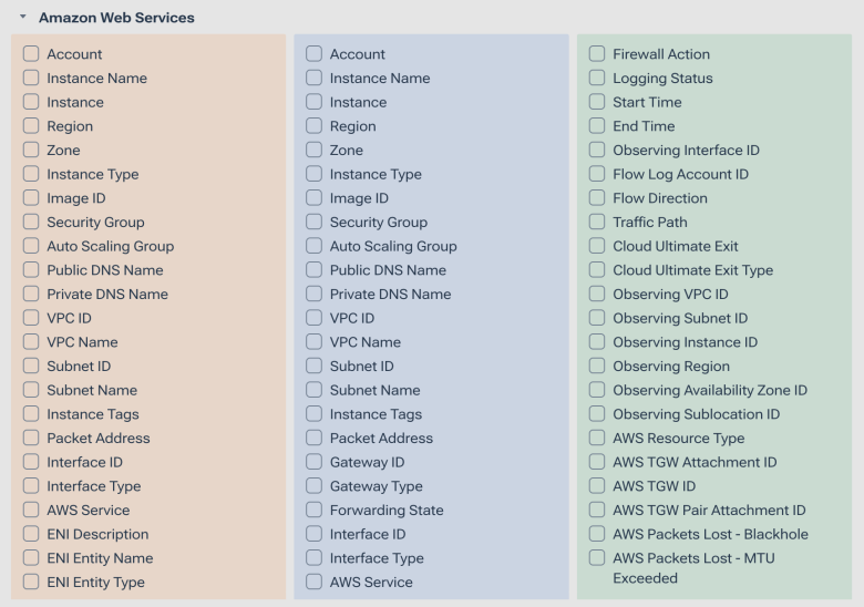 AWS filtering dimensions