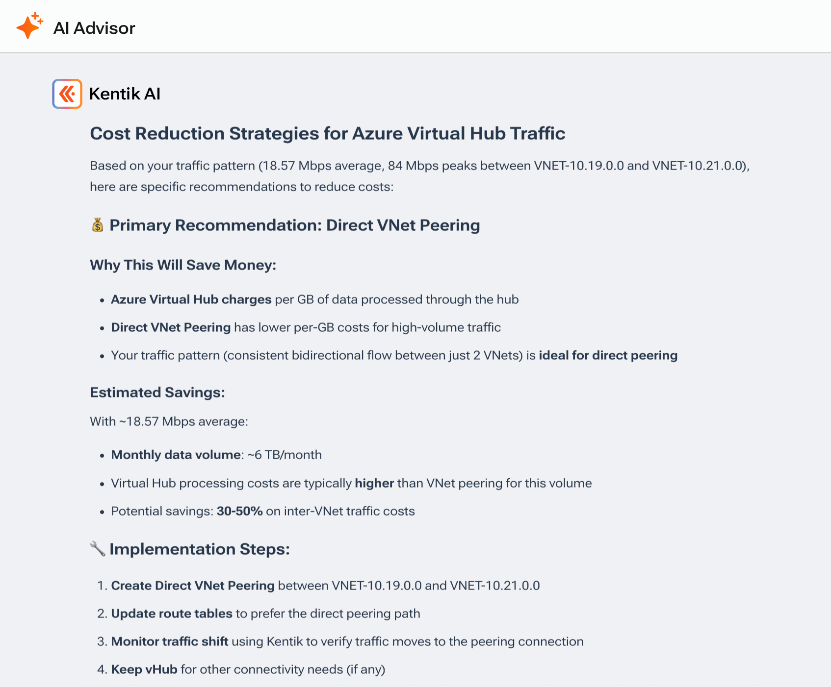 AI Advisor: Cost Reduction Strategies for Azure Virtual Hub Traffic