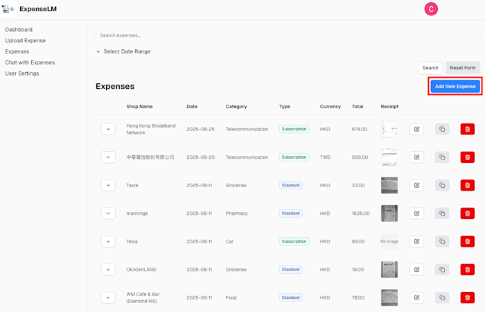Add Expense Manually