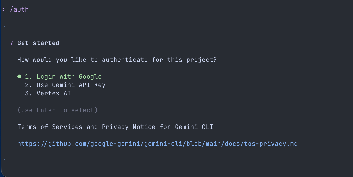Gemini cli - login with Google