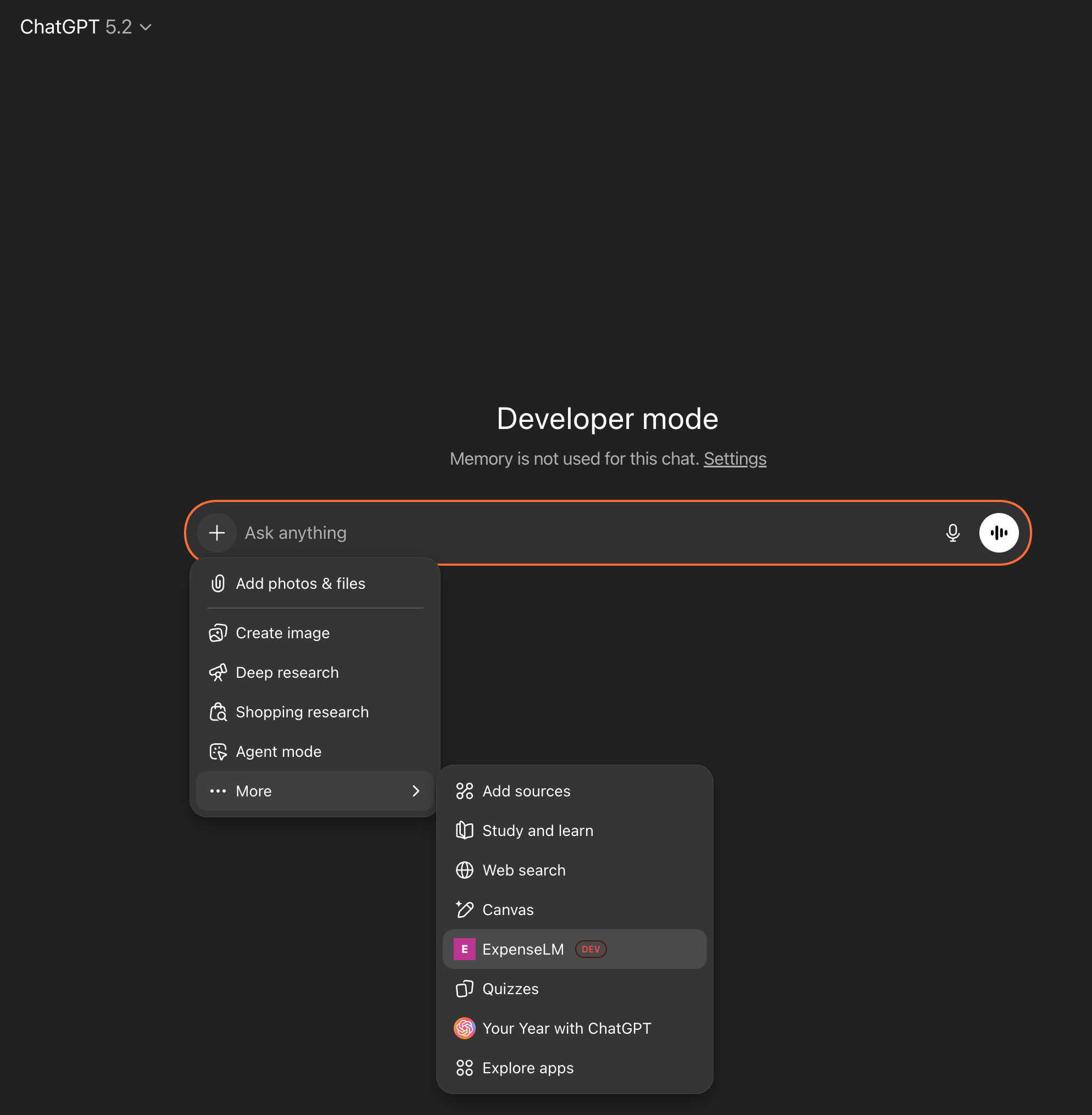 ChatGPT chat - add expenselm tool