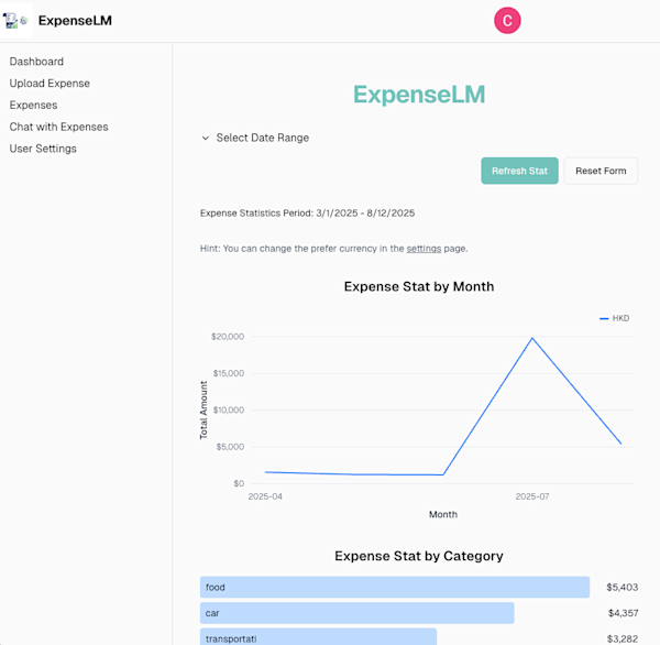 ExpenseLM Dashboard