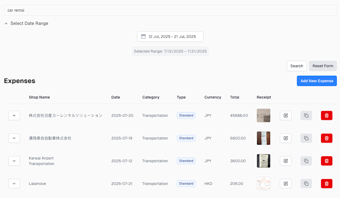 Search Expense - List