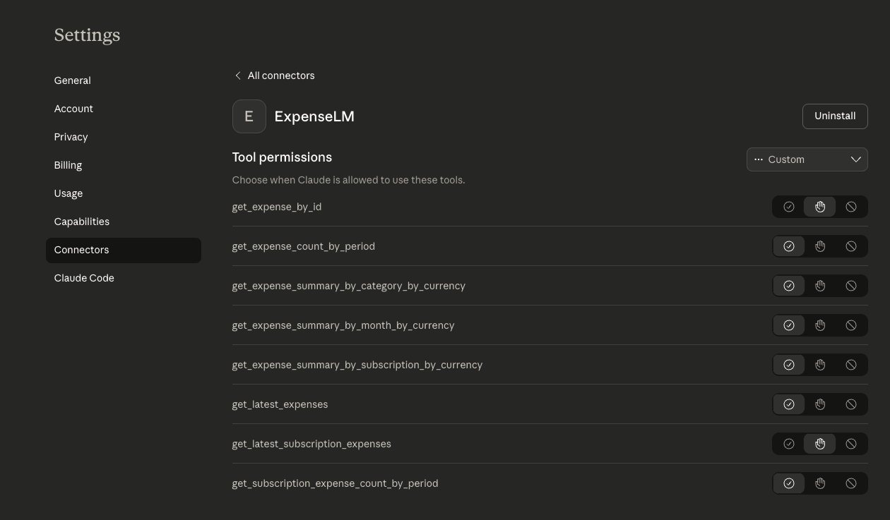 Claude - expenselm connector details