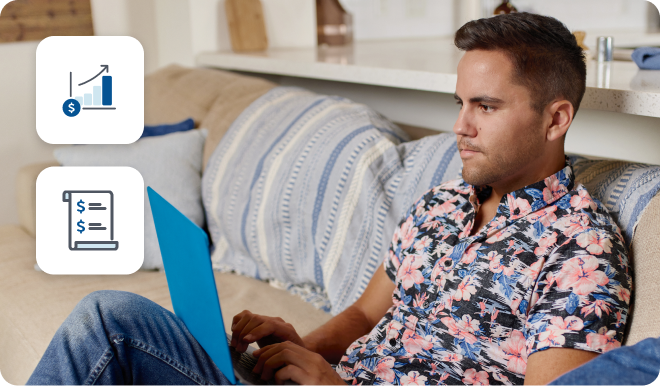 Un investisseur qui travaille sur son ordinateur portable à la maison.