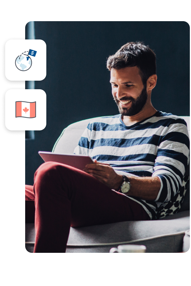 The main image is of a young man working on their tablet in their home.