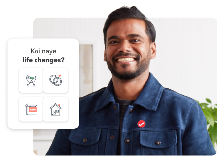 Libin, a tax expert in the foreground. Secondary image of TurboTax software product image with the question “Any new life changes?”