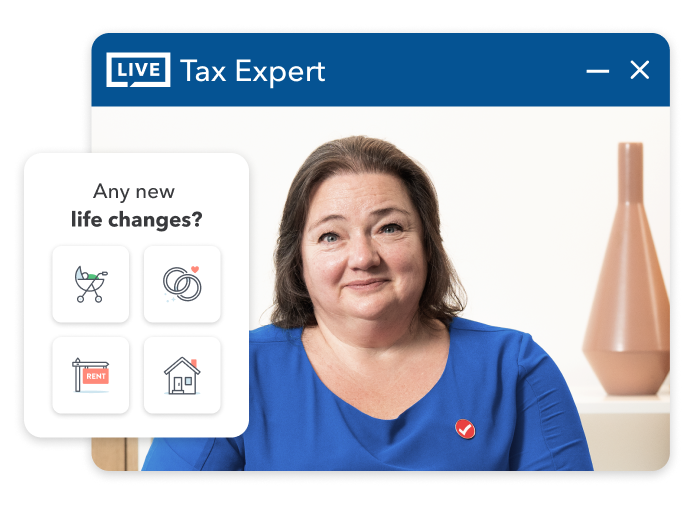 A TurboTax expert along with illustration of life situations and text “Any new life changes?”