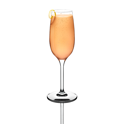 Cocktail in champagne glass with lemon garnish