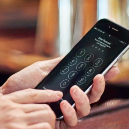 Bartender holding a mobile phone in a bar setting