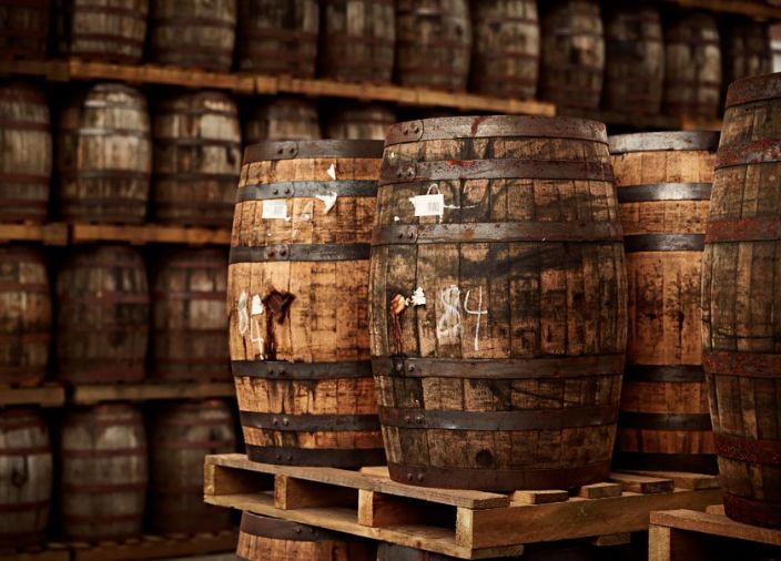 warehouse of barrels
