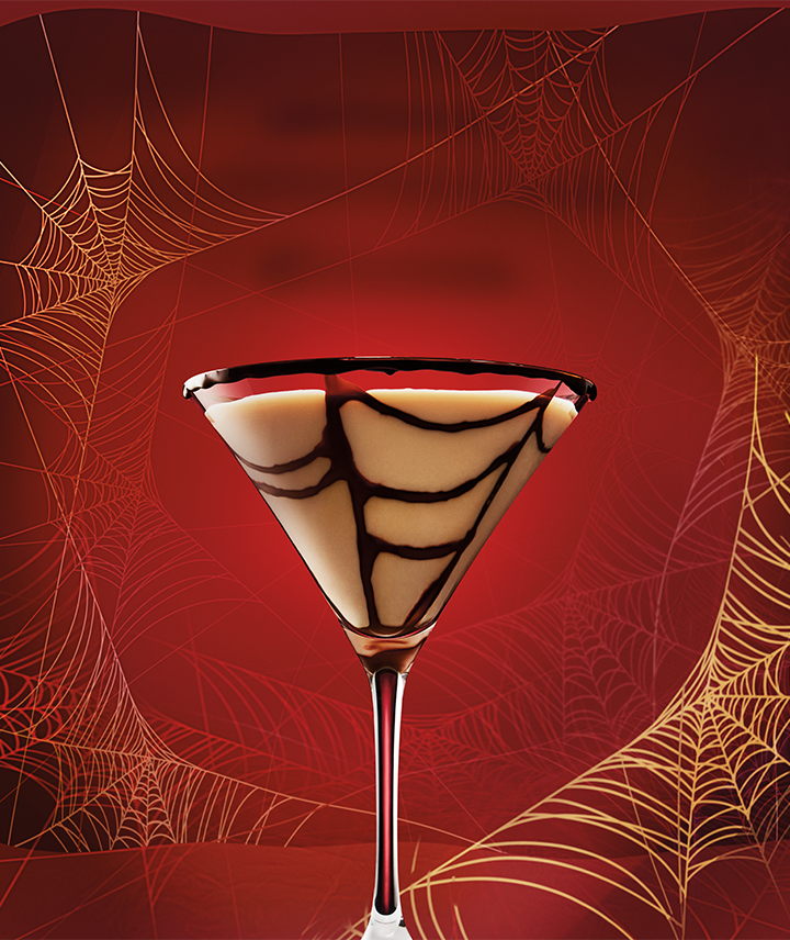 Cocktail with Spider Web chocolate decoration 
