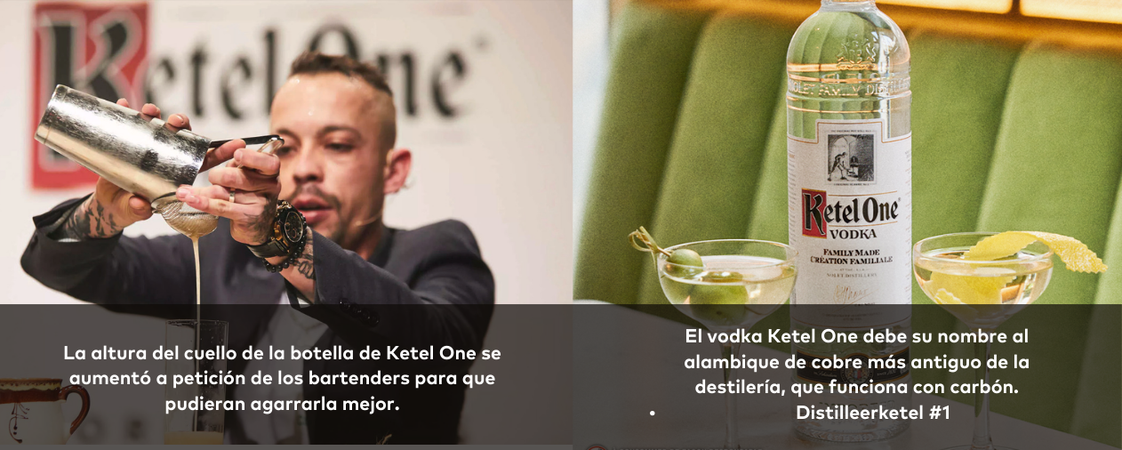 Selección de imágenes de Ketel One superpuestas con datos interesantes.