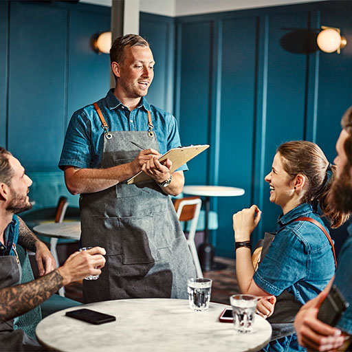  Bar manager answering questions 