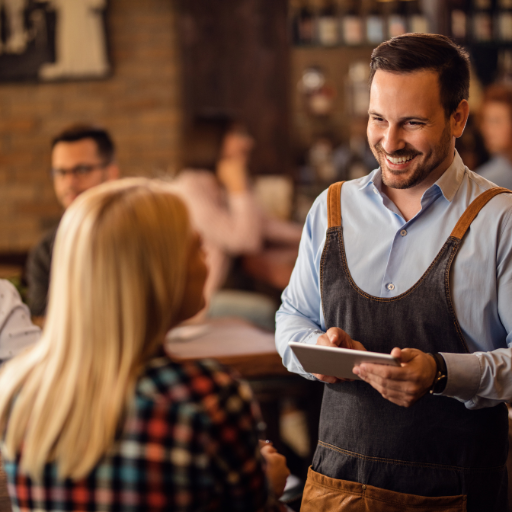 Server smiling at guest