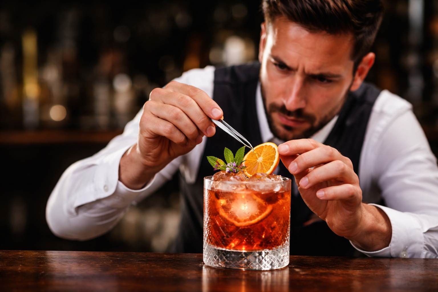 Bartender preparando coctel profesional