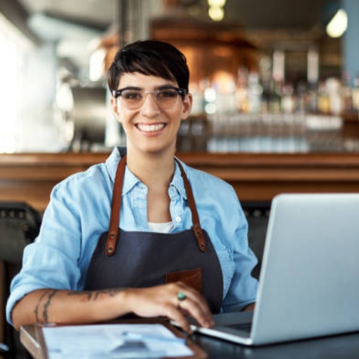  Bartender using laptop 