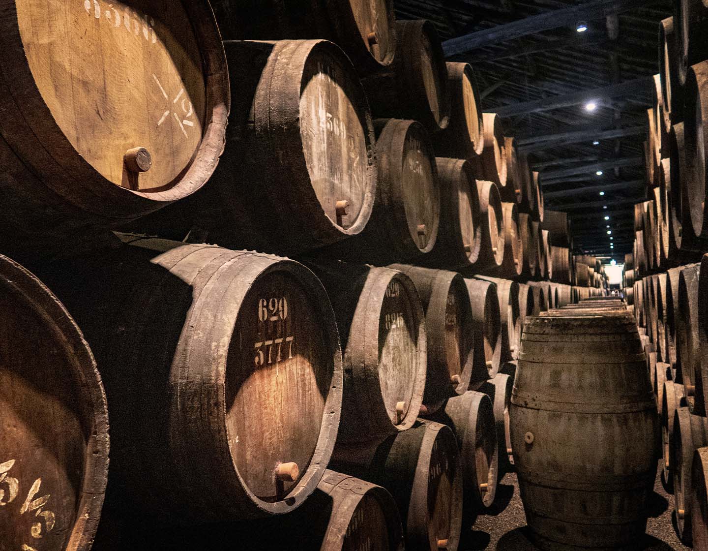 Whisky barrels in a distillery