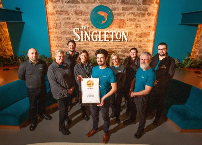 The Singleton team recieving an award.