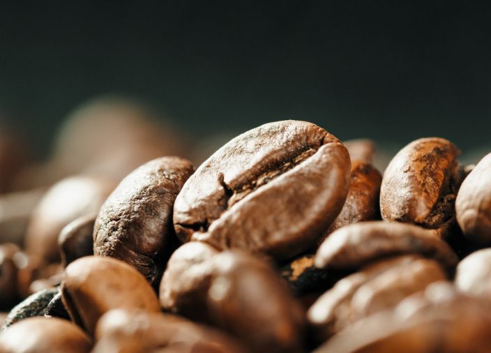 Roasted coffee beans.
