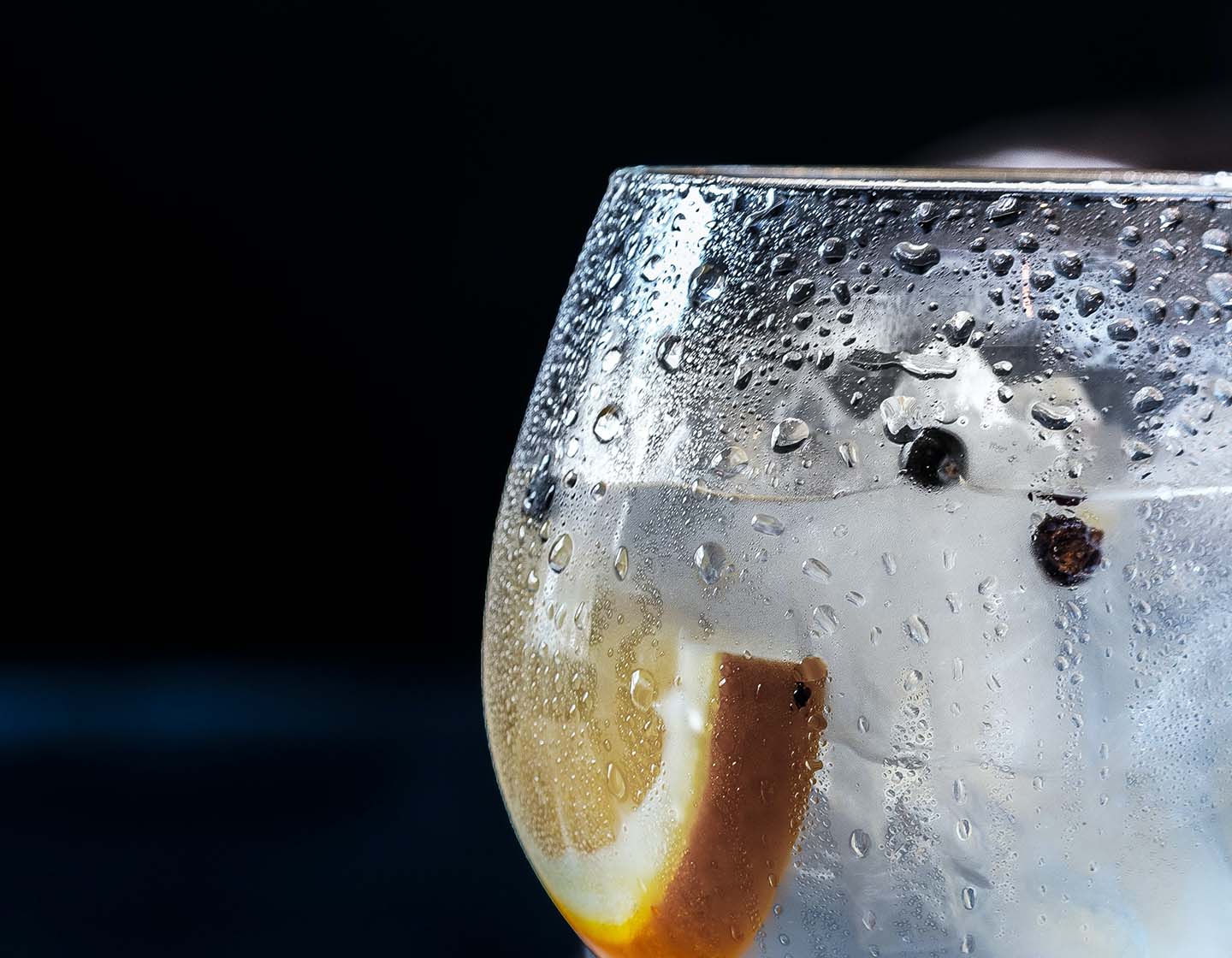 Eine Nahaufnahme eines eisgekühlten Gin-Glases.