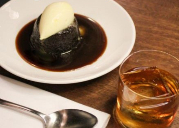 Sticky toffee pudding with cocktail