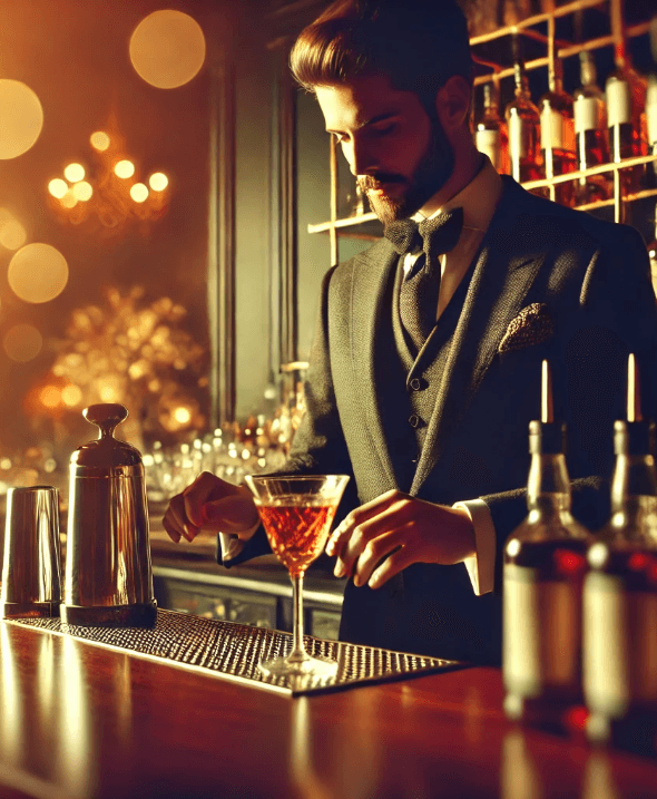 Bartender elegante en barra
