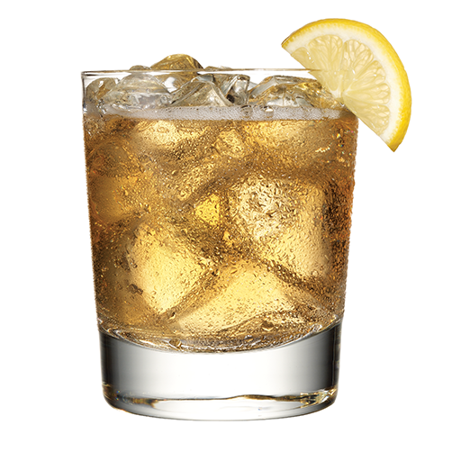 Cocktail in a rocks glass with lemon garnish 