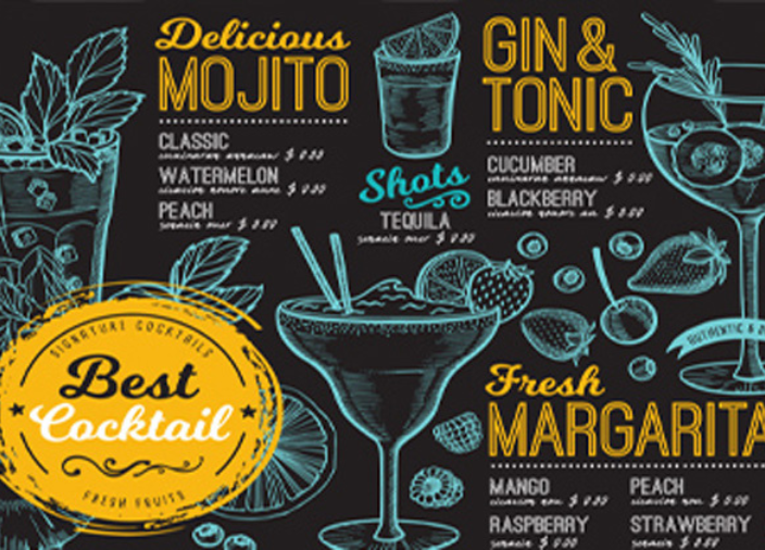 Ilustração com artes do drink Mojito, Margarita e G&T