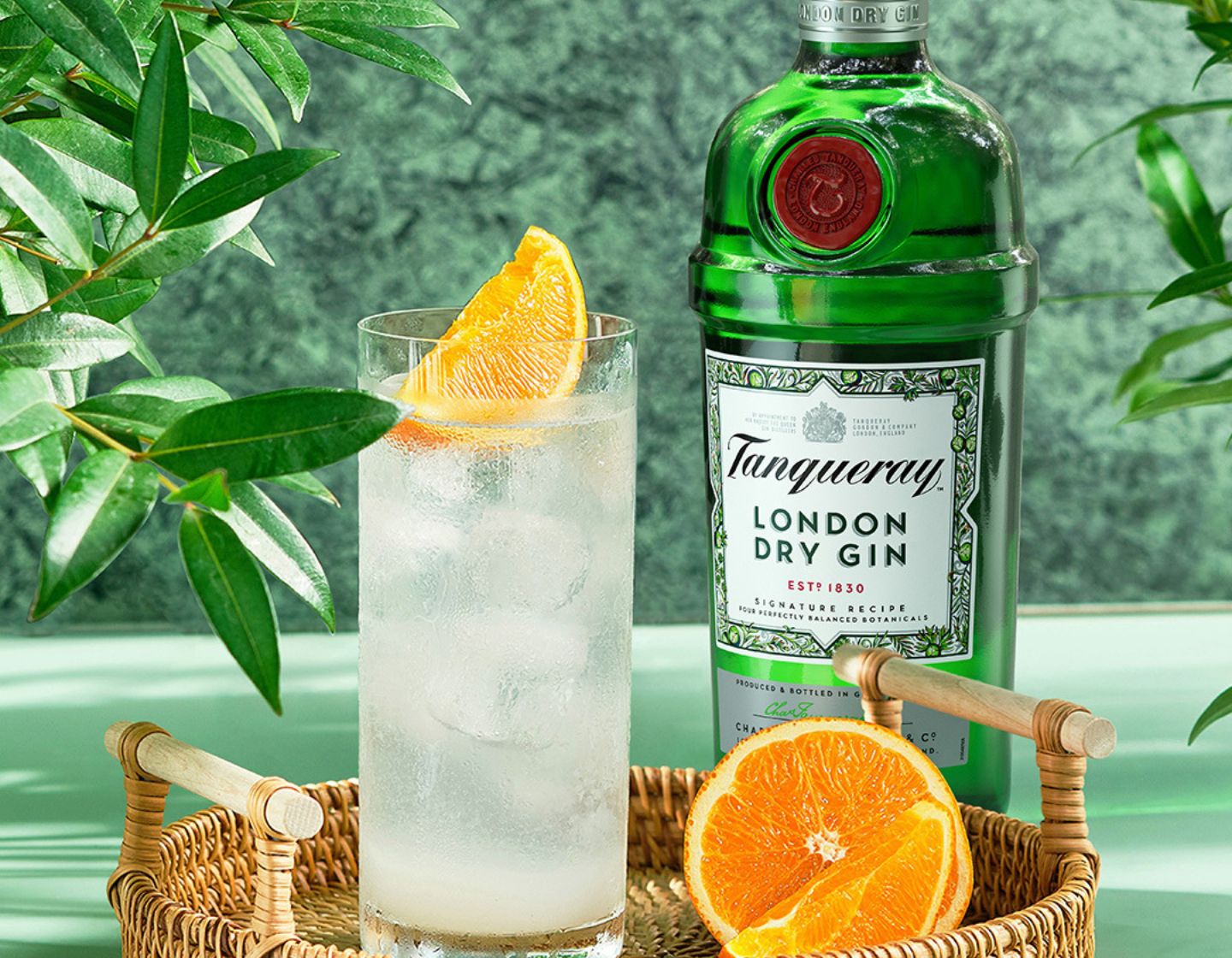 Gintonic junto a una botella de Tanqueray London Dry 