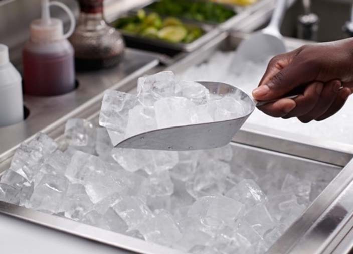 Cubos de hielo en una pala