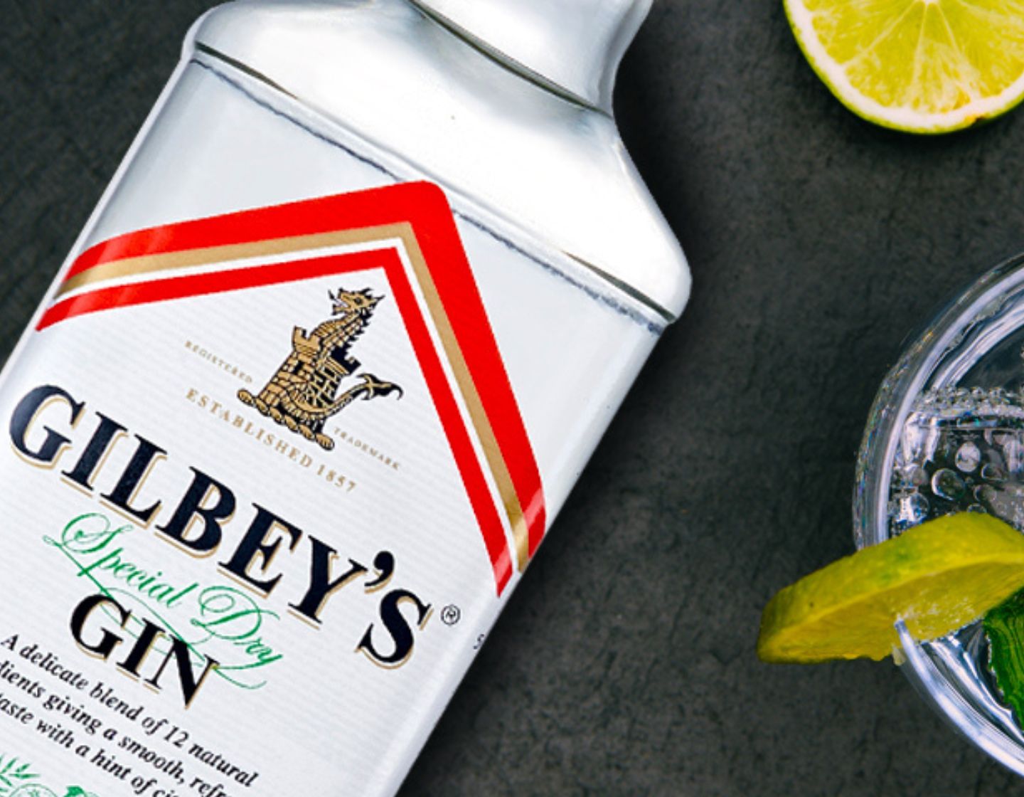 primer plano de la botella de gilbey's