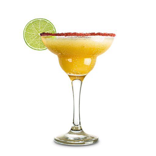 Cocktail in Margarita glass with lime wheel garnish