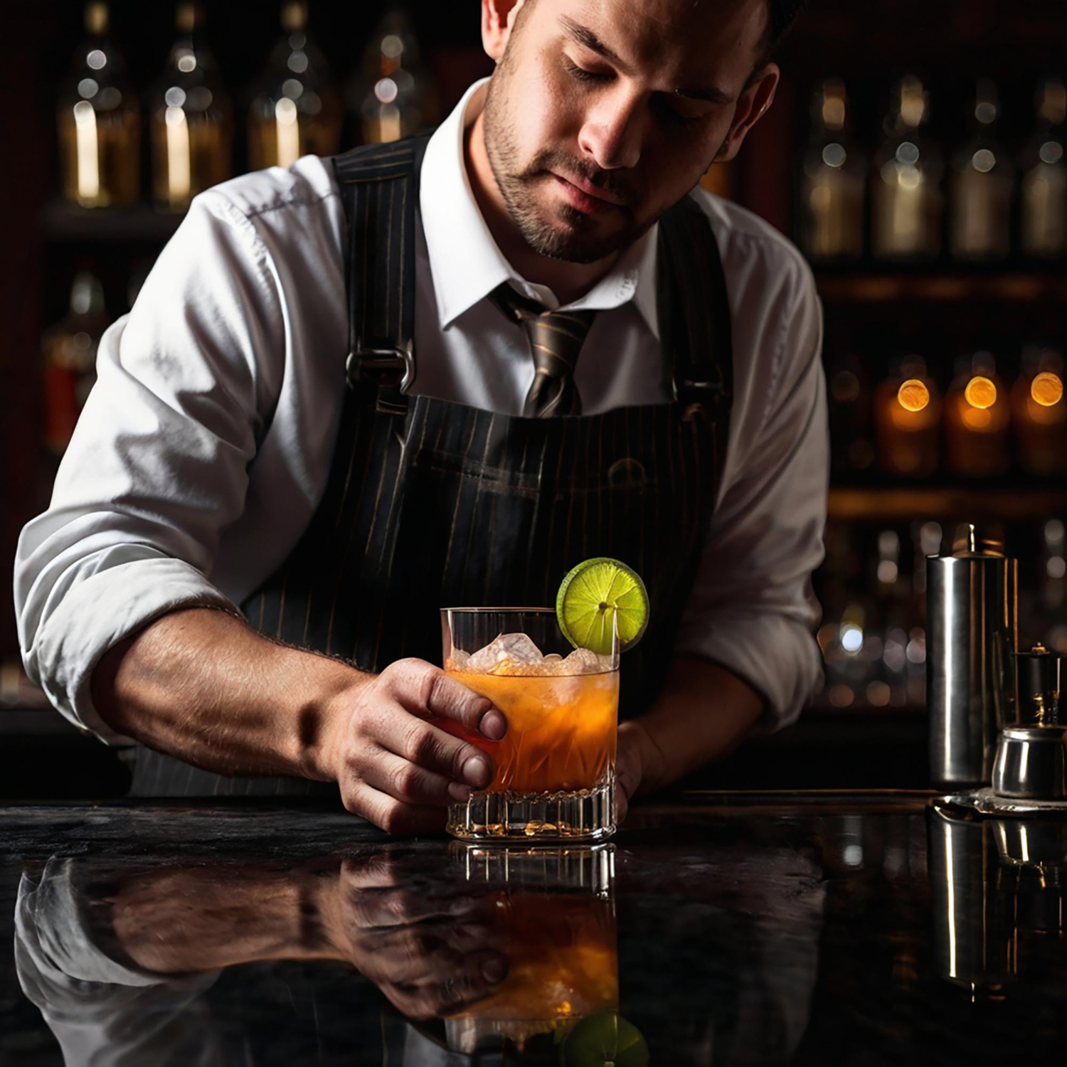 Bartender sirviendo coctel